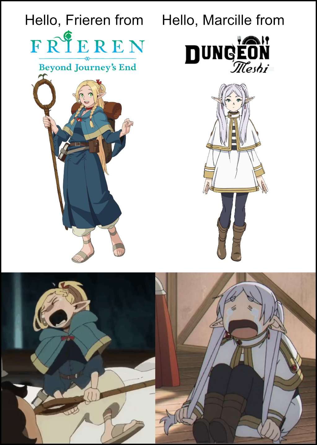 Frieren meme meeting Marcille and both crying