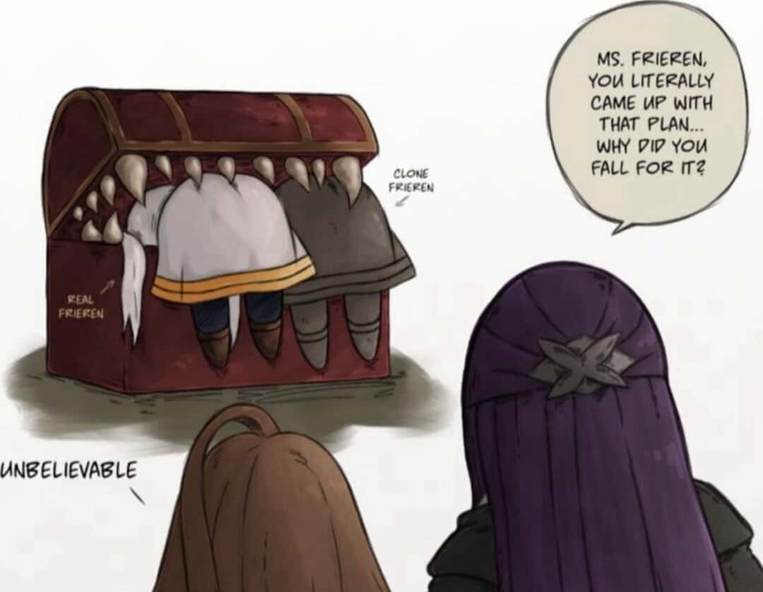 Frieren meme falling for her own clone chest plan
