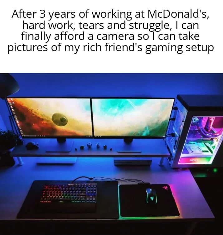 McDonald's worker meme worked 3 years to afford camera to photograph rich friend's gaming setup