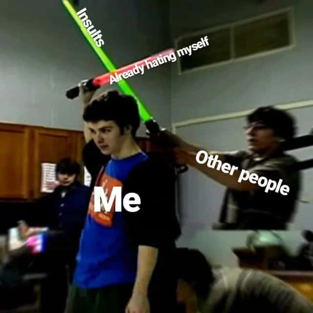 Already hating myself meme lightsaber fight with insults