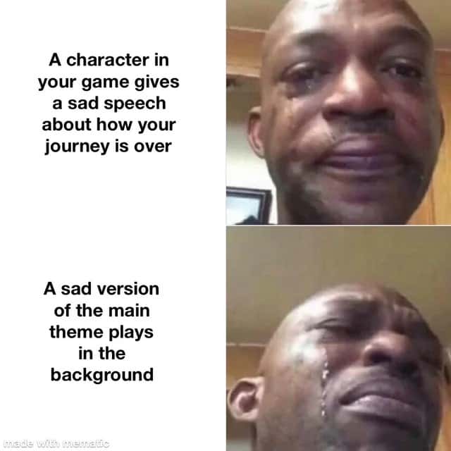 Black man crying meme about emotional video game ending moments