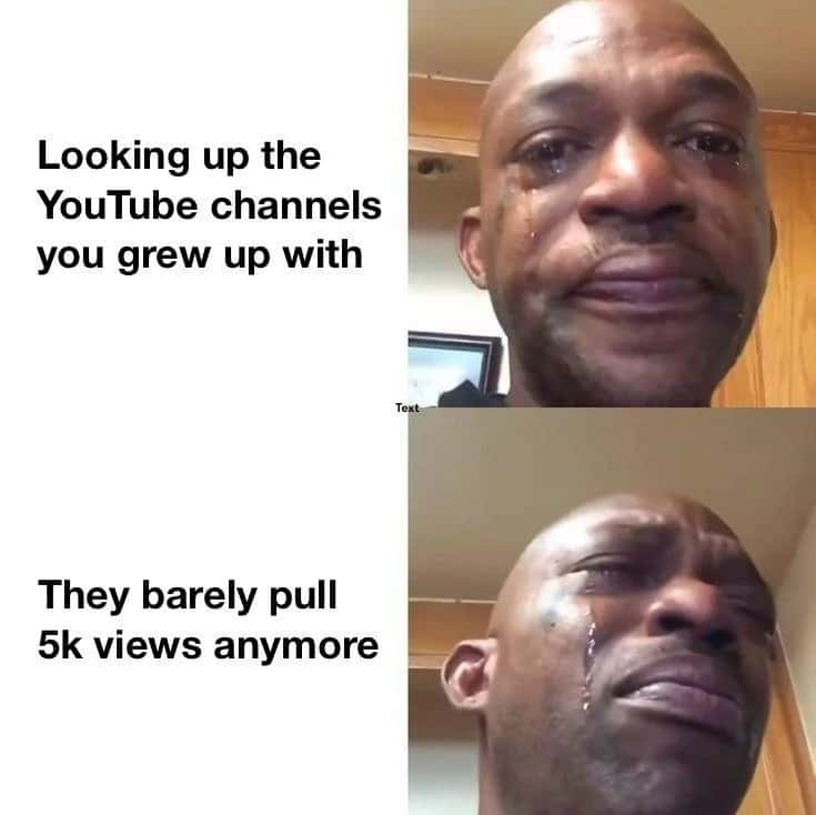 Black man crying meme about childhood YouTube channels losing views