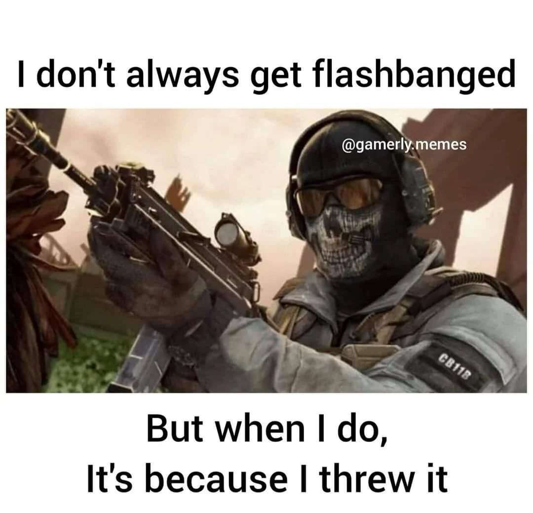 Call of duty ghost meme getting flashbanged by his own thrown flashbang
