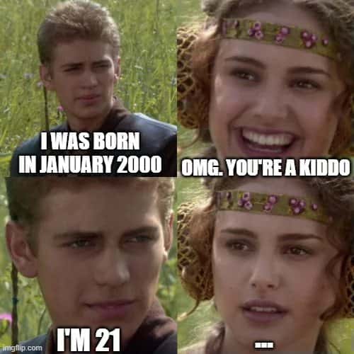 Anakin and Padme meme shocked after realizing 2000 born person is already 21