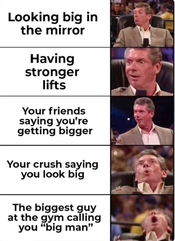 Vince mcmahon meme getting progressively more excited over gym gains praise