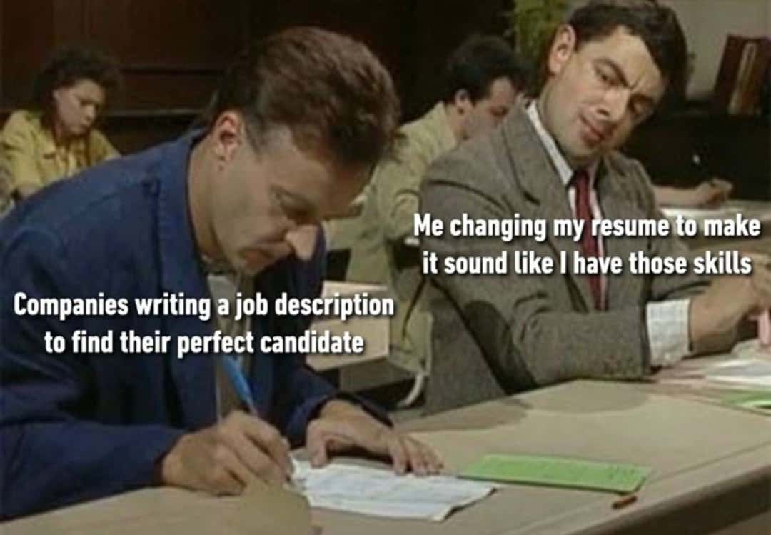 Mr bean meme faking resume skills to match company job description