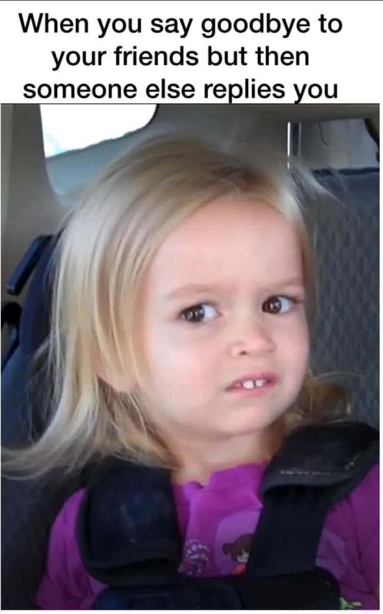 Side eye chloe meme awkwardly reacting when you say goodbye to friends but someone else replies you