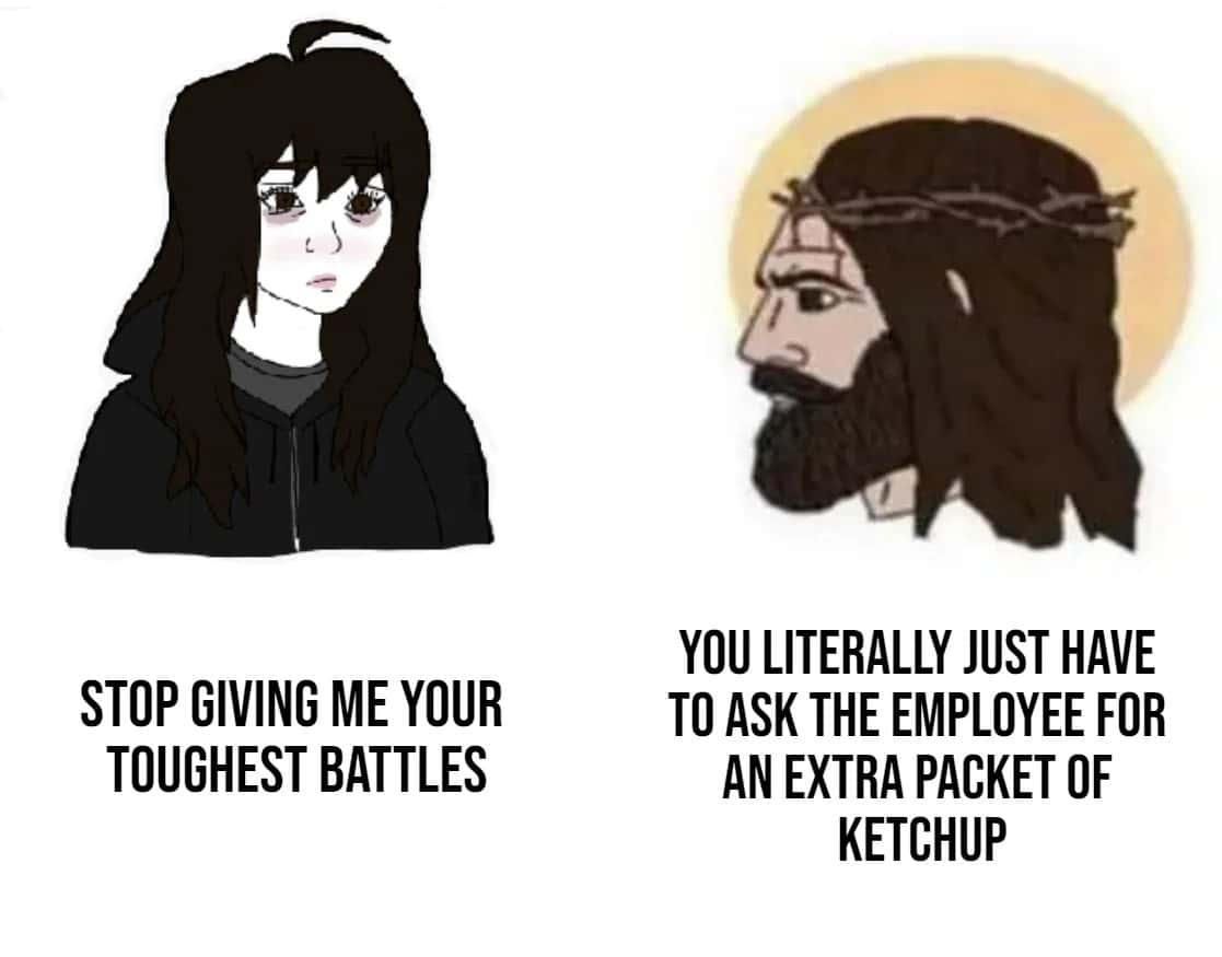 Depressed girl meme vs Jesus about life struggles