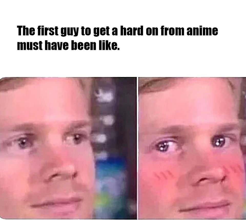 Confused guy meme gets hard from anime blush
