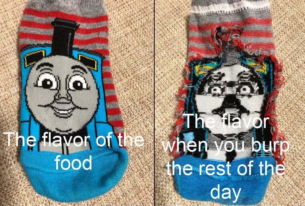 Thomas the tank engine sock meme food vs burp flavor
