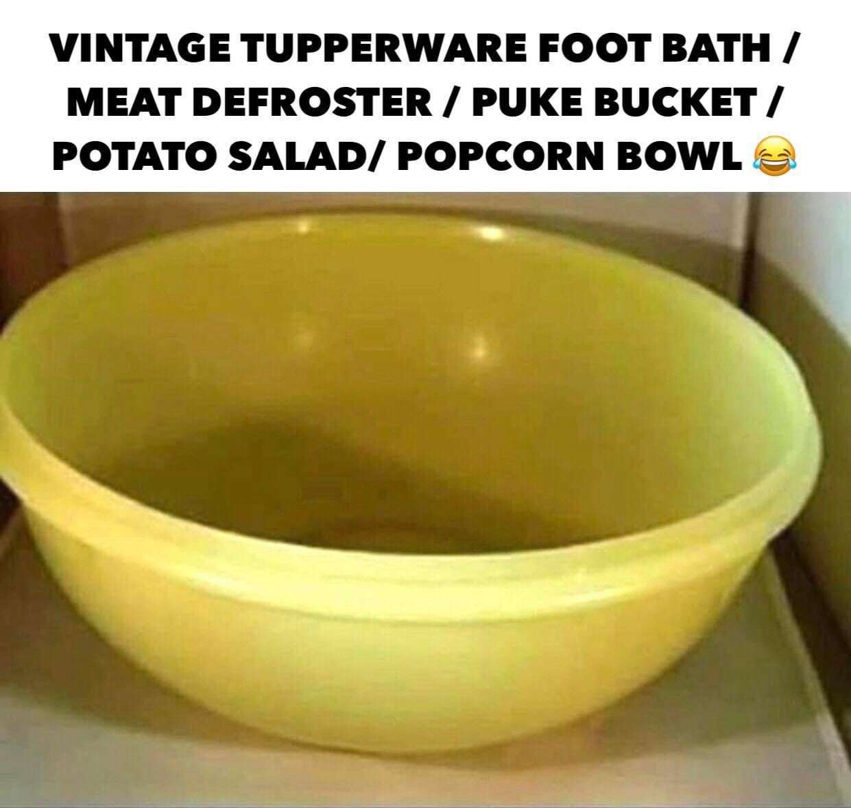 Vintage tupperware meme showing its many uses over the years