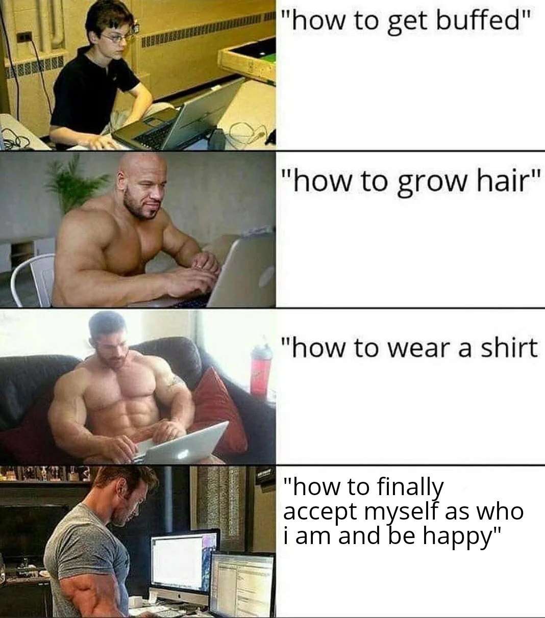 Skinny to buff guy meme searching reversed self improvement tips step by step