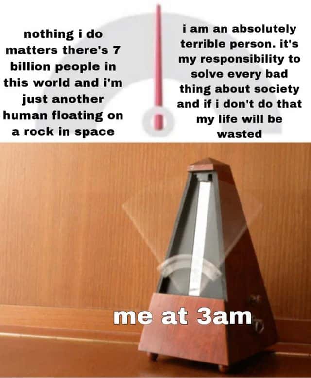 Meme at 3am overwhelmed by purpose and society