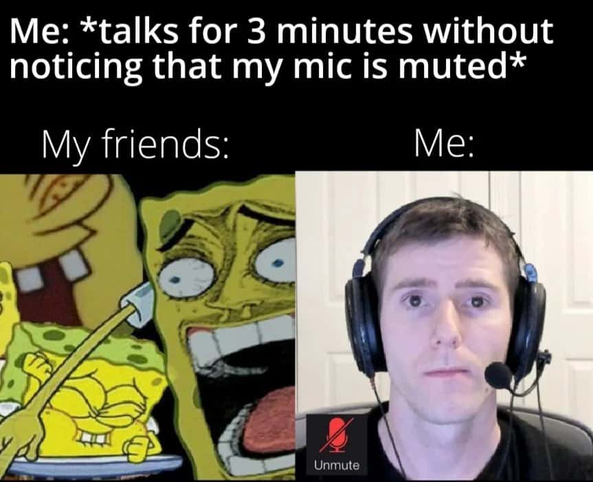 Spongebob and gamer meme talks for 3 minutes without noticing mic is muted