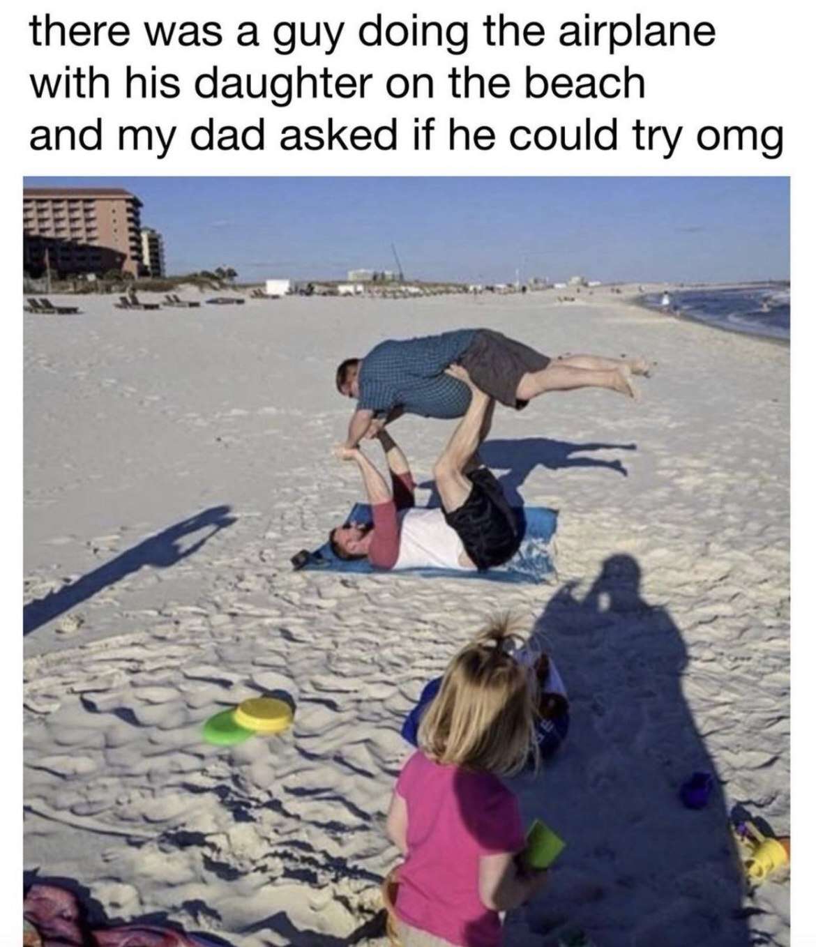 Beach dad meme asked to try airplane with daughter