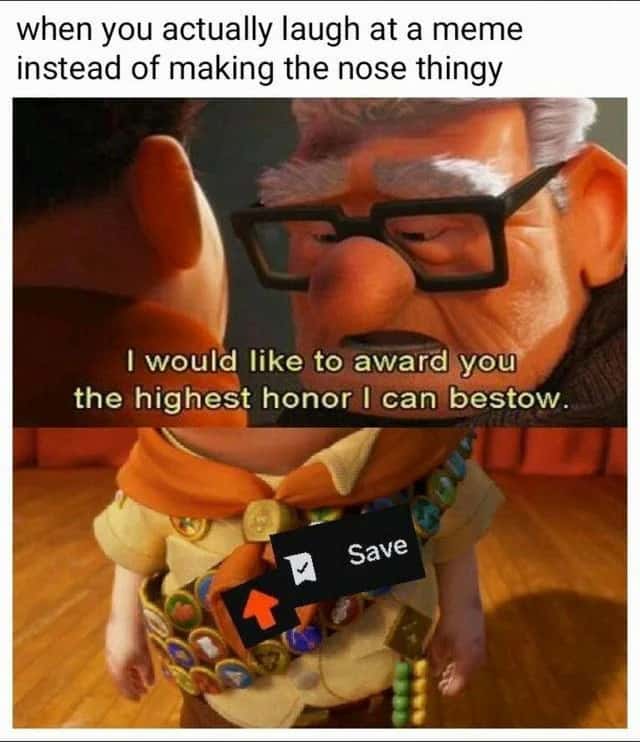 Up movie meme awarding highest honor for actually laughing at meme