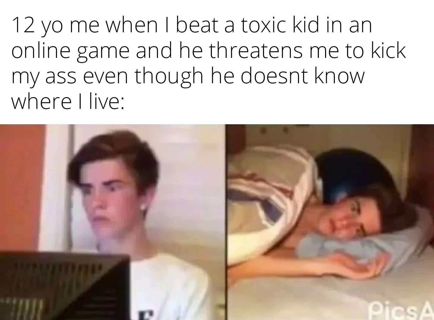 12 Yo me meme panicking after beating toxic online game kid who threatens him