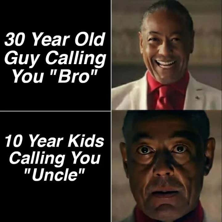 Gus fring meme shocked when 10 year kids call you uncle instead of bro