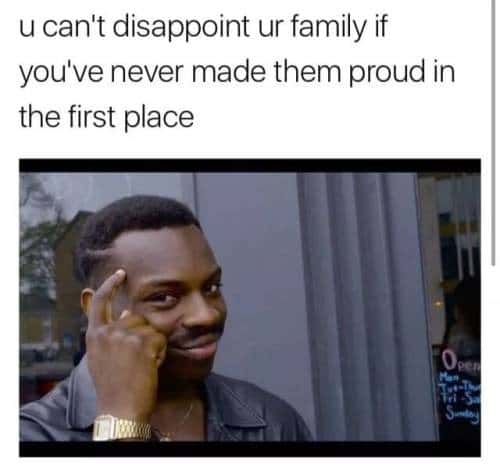 Black guy pointing meme about avoiding family disappointment