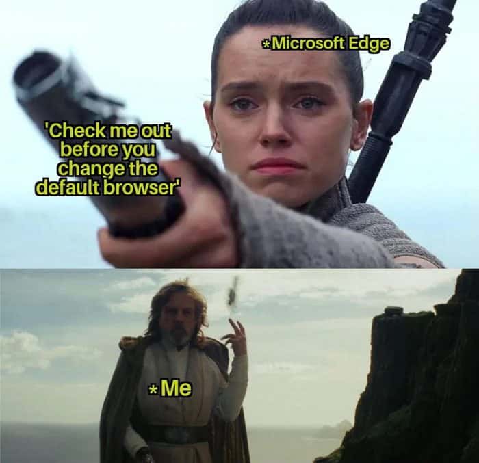 Microsoft edge meme thrown away when changing default browser