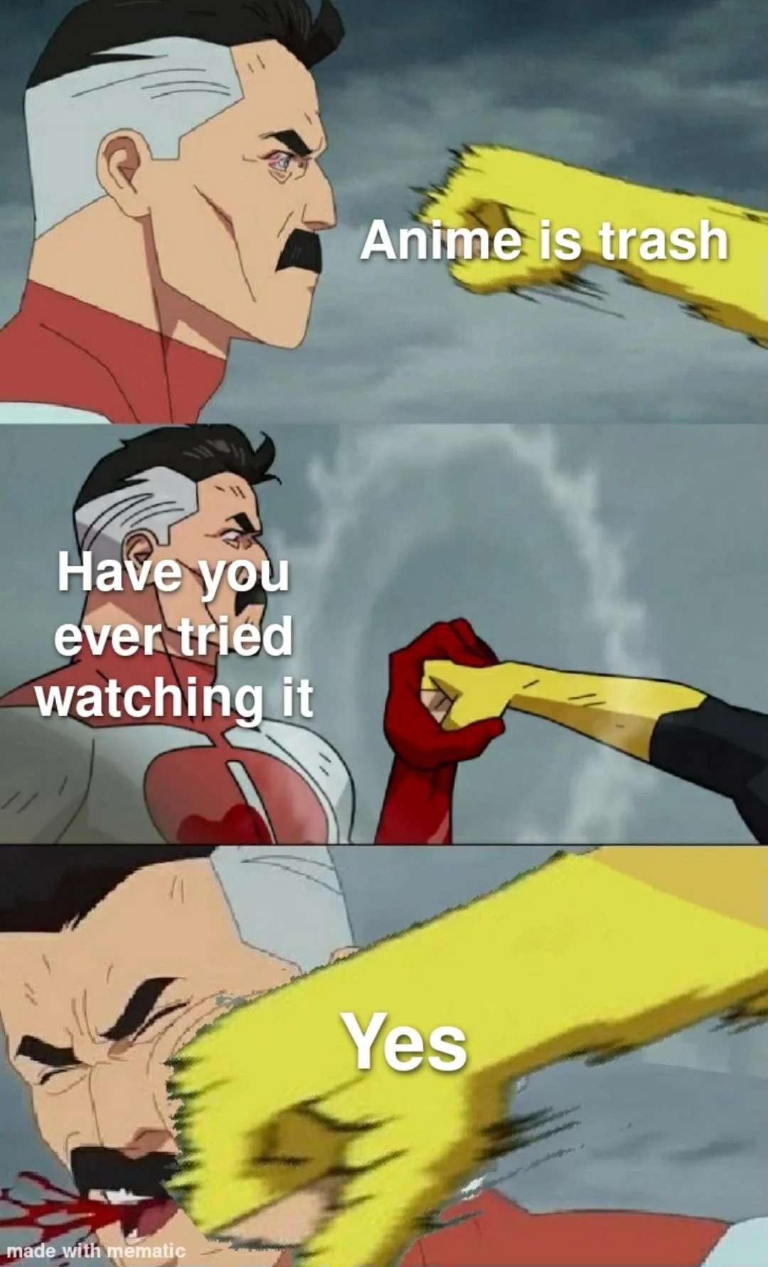 Omniman meme punched after defending anime