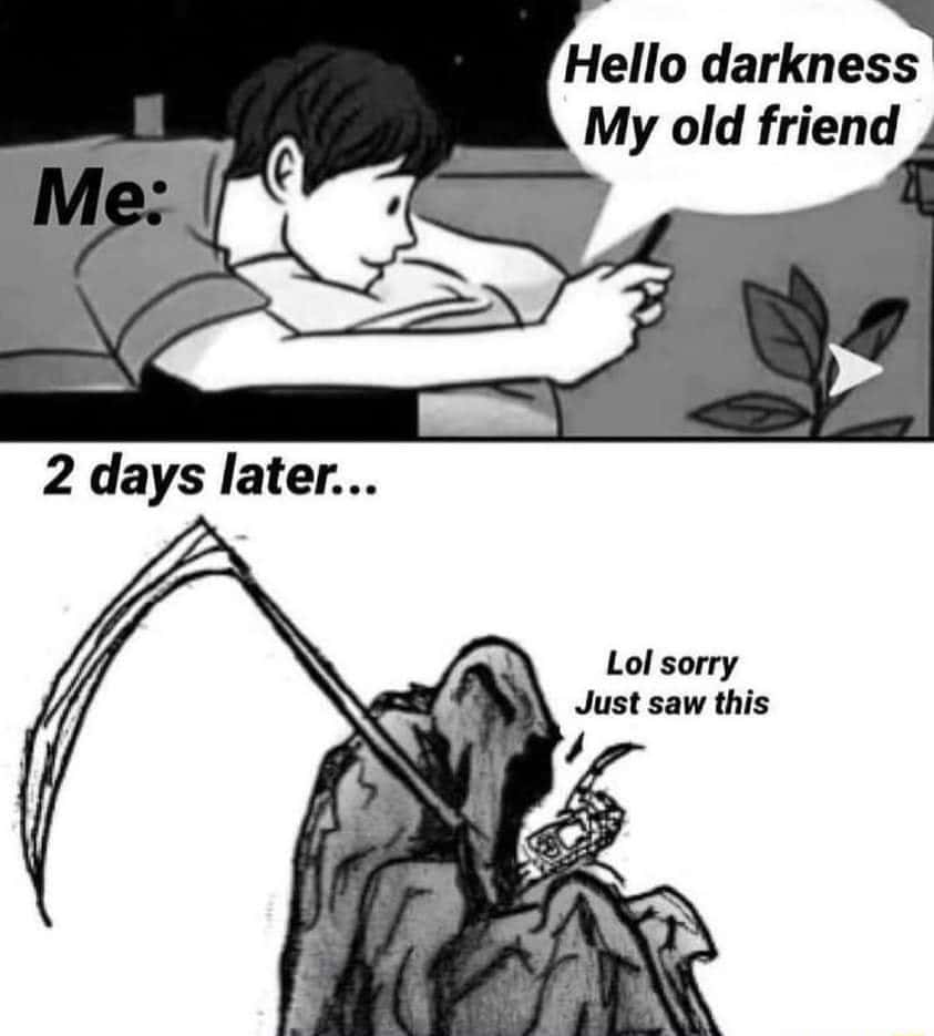 Grim reaper meme replying late to your message two days later