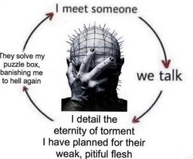 Pinhead meme stuck in endless cycle of meeting people getting banished back to hell
