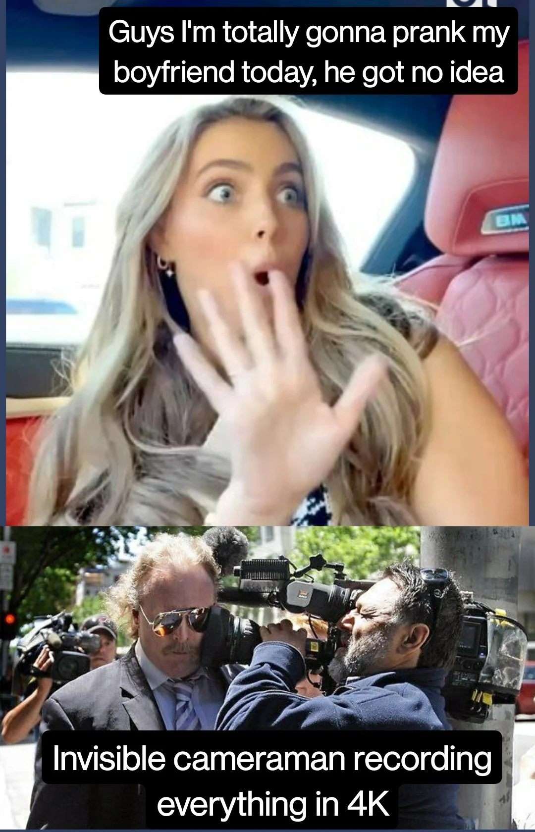 Shocked girl meme prank boyfriend secretly recorded in 4k