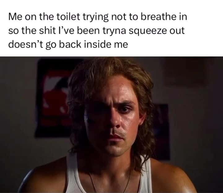 Billy meme holding breath on toilet