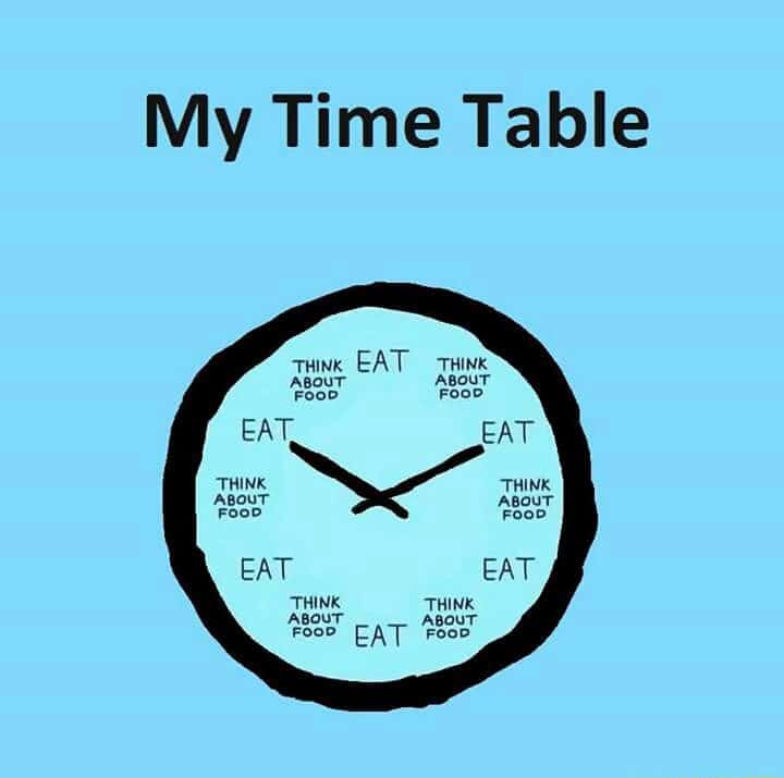 Food timetable meme eats and thinks about food