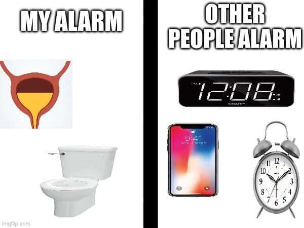 Bladder meme waking you up to pee vs other people regular alarms