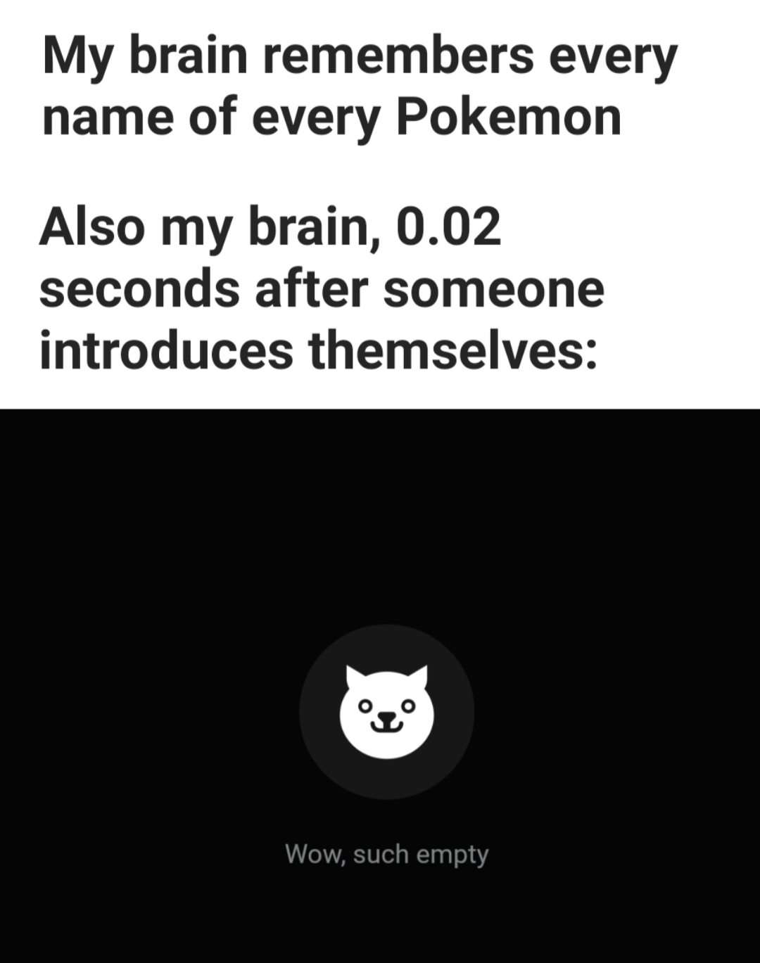 Brain meme remembers every pokemon name but instantly forgets new people's names