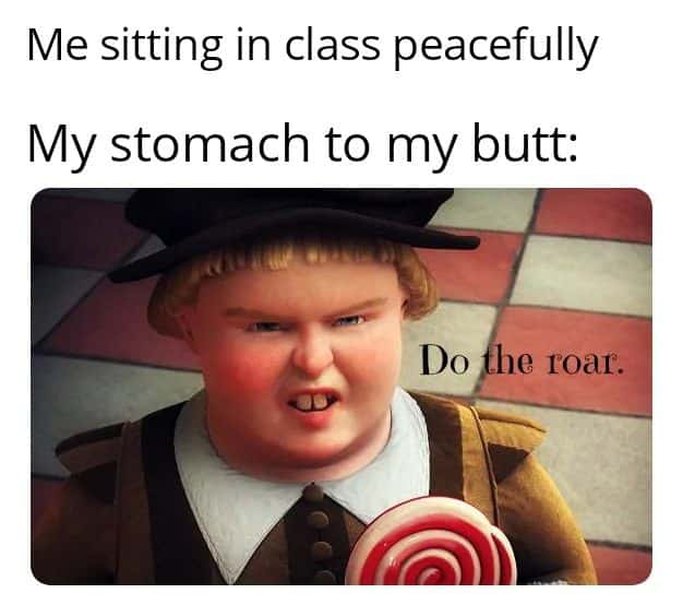 Shrek kid meme roaring in class