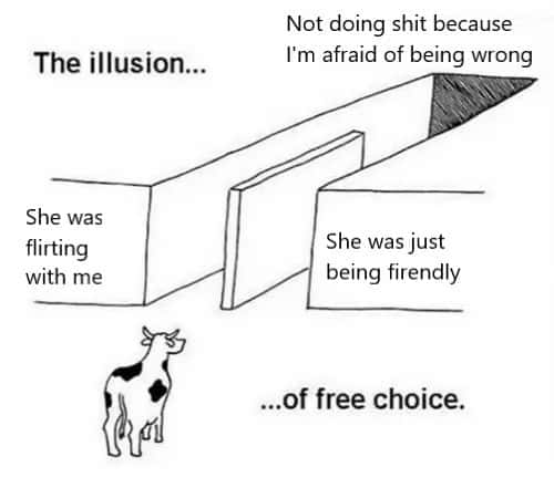 Cow meme hesitating if she was flirting or friendly