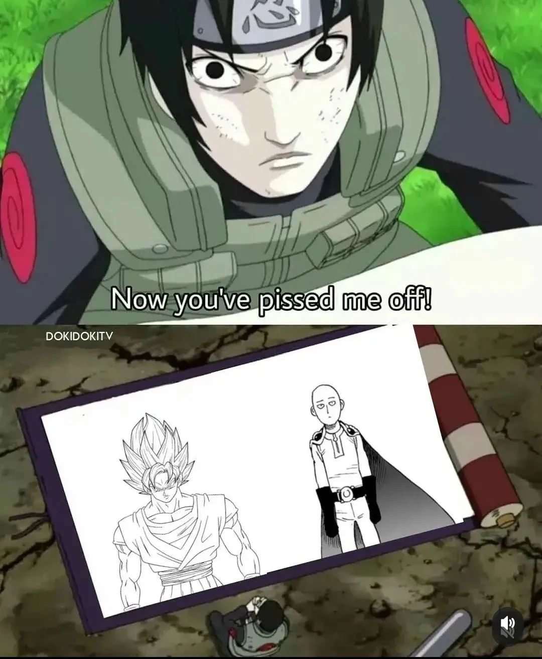 Sai meme enraged after seeing goku and saitama on his scroll