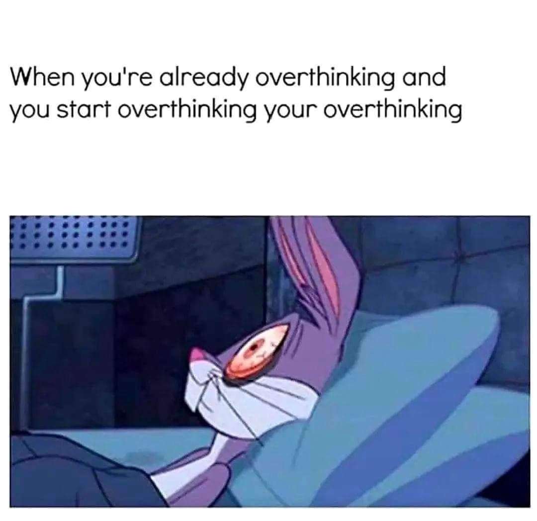 Wide awake Bugs Bunny stuck overthinking his own overthinking in bed
