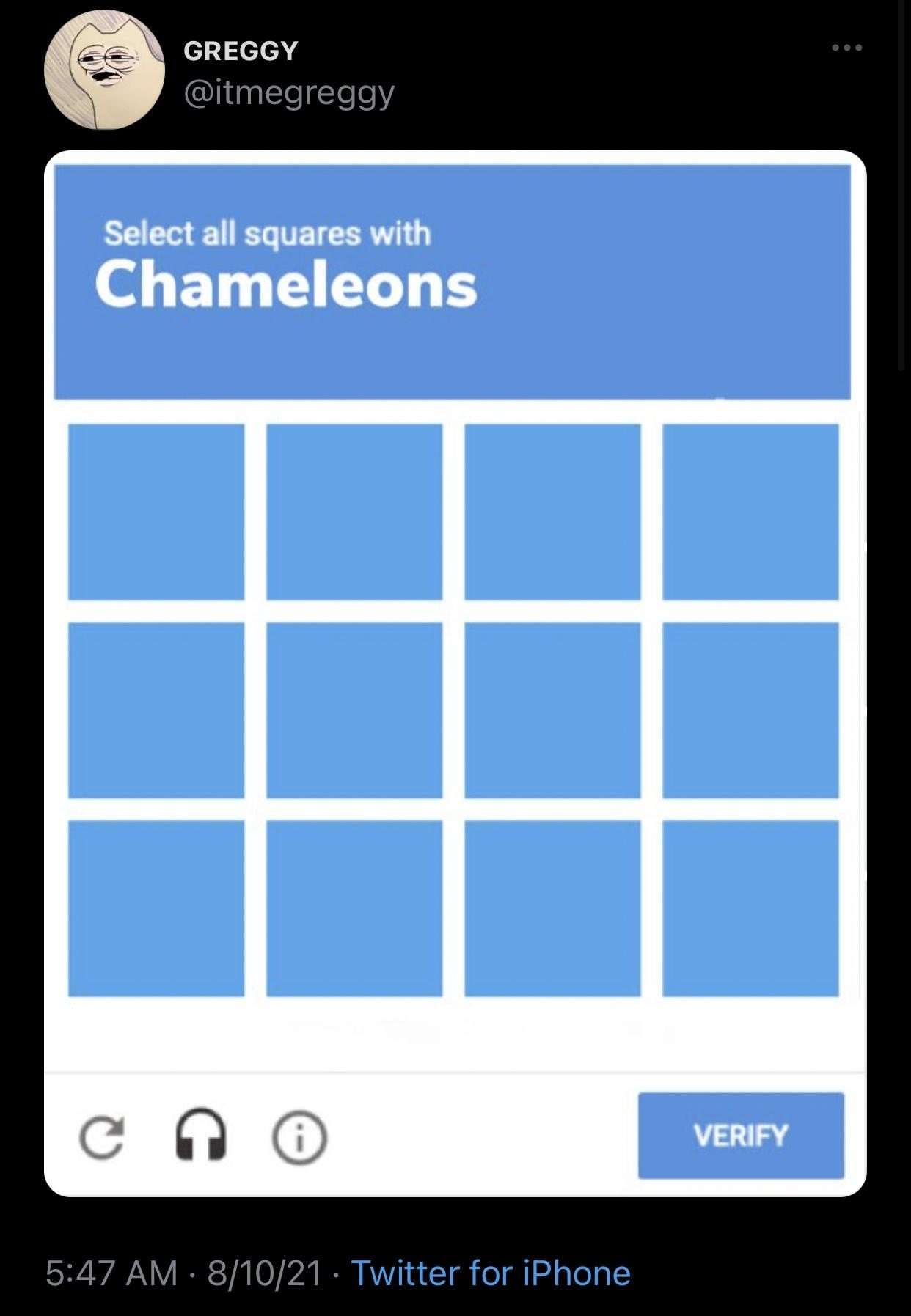 Chameleon captcha meme impossible to select all hidden chameleon squares