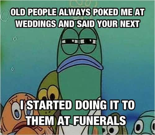Squinting fish from spongebob meme revenge wedding funeral joke