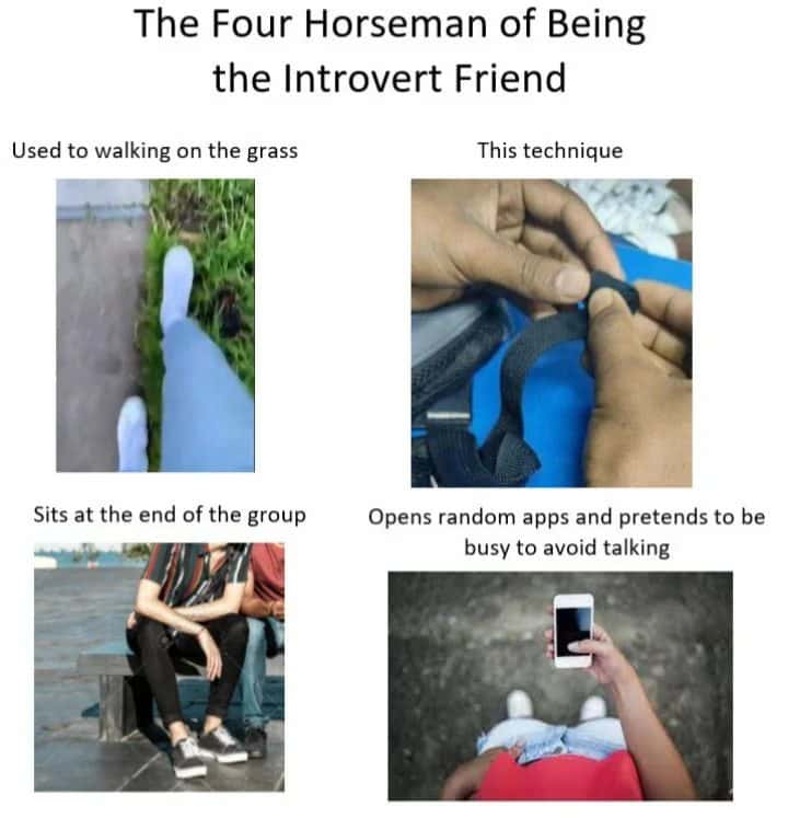 Introvert friend meme lists four typical introvert habits
