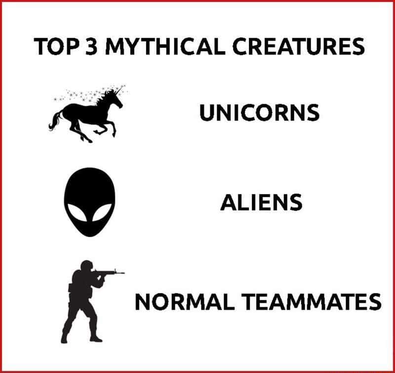 Mythical creatures meme ranks normal gaming teammates alongside unicorns and aliens
