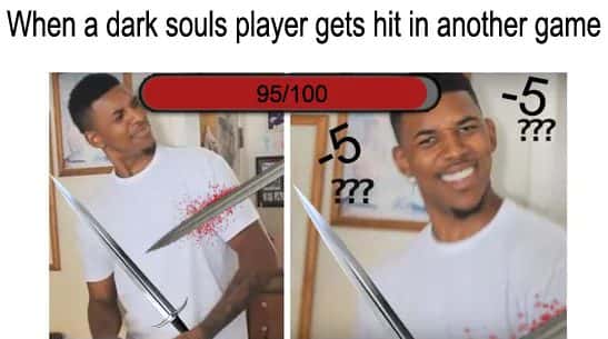 Dark souls player meme gets hit in another game