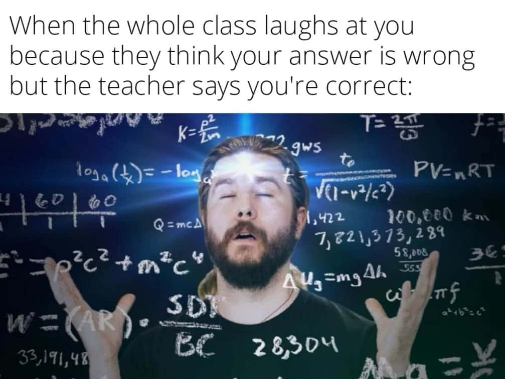 Smart student meme celebrating when teacher confirms his mocked answer is correct