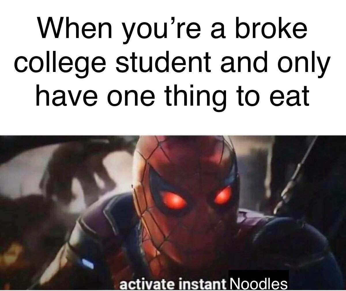 Spider-man meme activates instant noodles as broke college student
