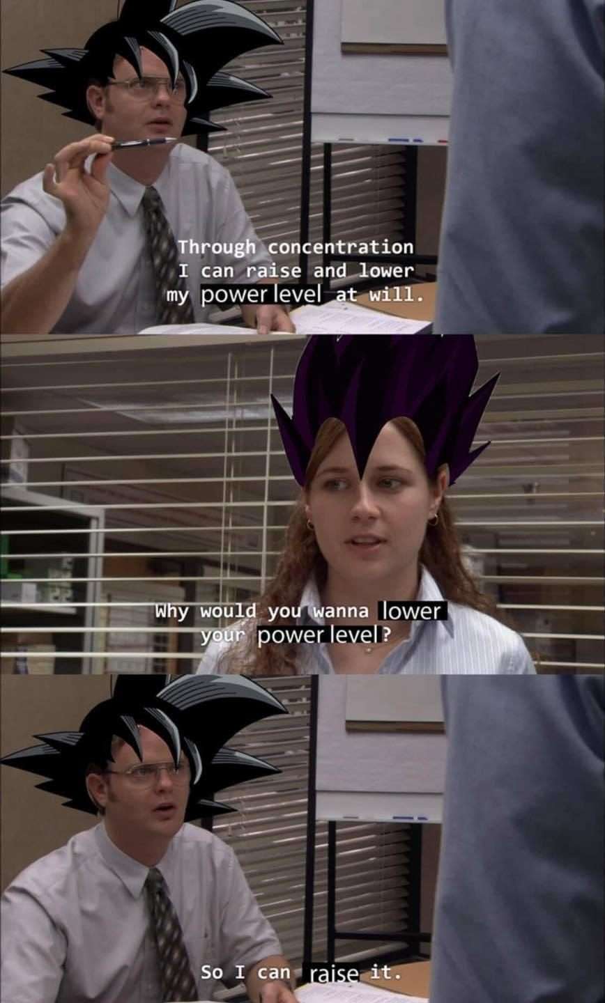 Dwight meme lowers power level to raise it