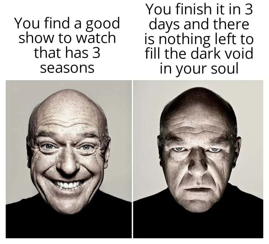Hank schrader meme happy to find good show then empty after finishing all 3 seasons
