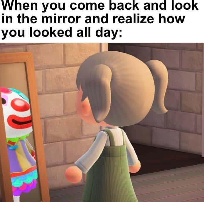 Animal crossing mirror clown meme see clown reflection in mirror