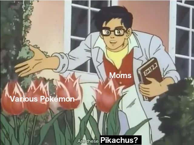 Vintage 80s anime meme of mom asking if all Pokemon are Pikachu