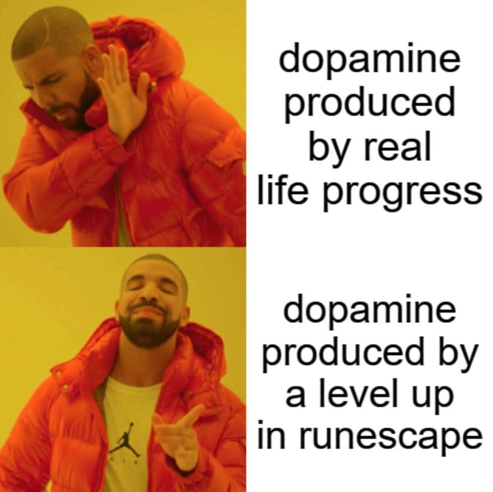 Drake meme prefers runescape level up dopamine over real life progress