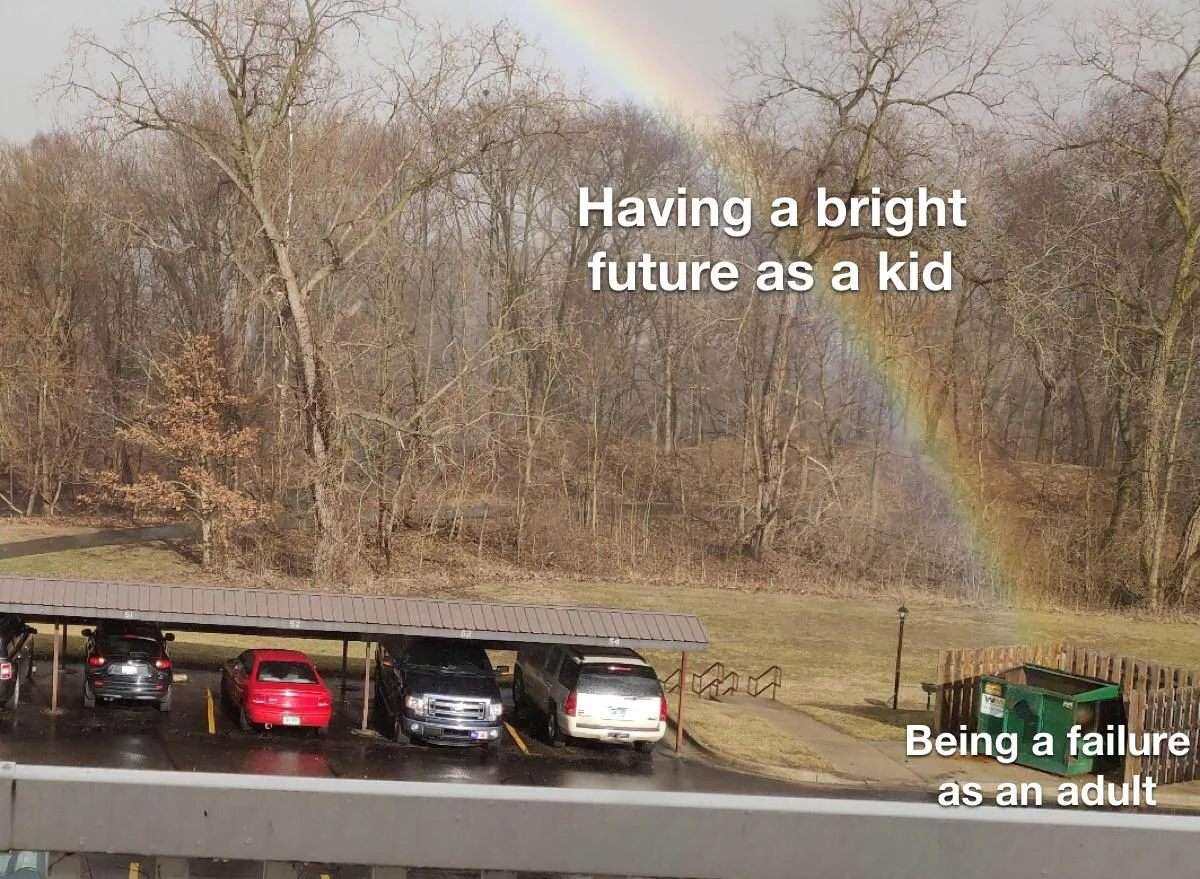Bright future meme ends in trash as adult