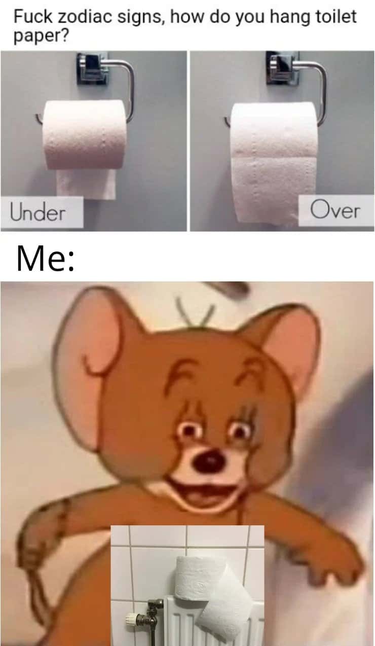 Jerry meme ignores over under toilet paper rules and puts it on radiator